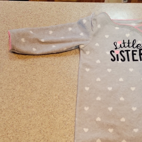 Carter's Gray with Hearts "Little Sister Button Up Footie - Picture 4 of 7